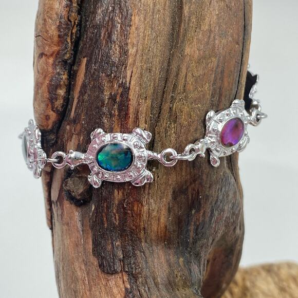 Super cool Multi Colored Abalone Shell Turtle Bracelet sign SJ Silvertone - Picture 9 of 9